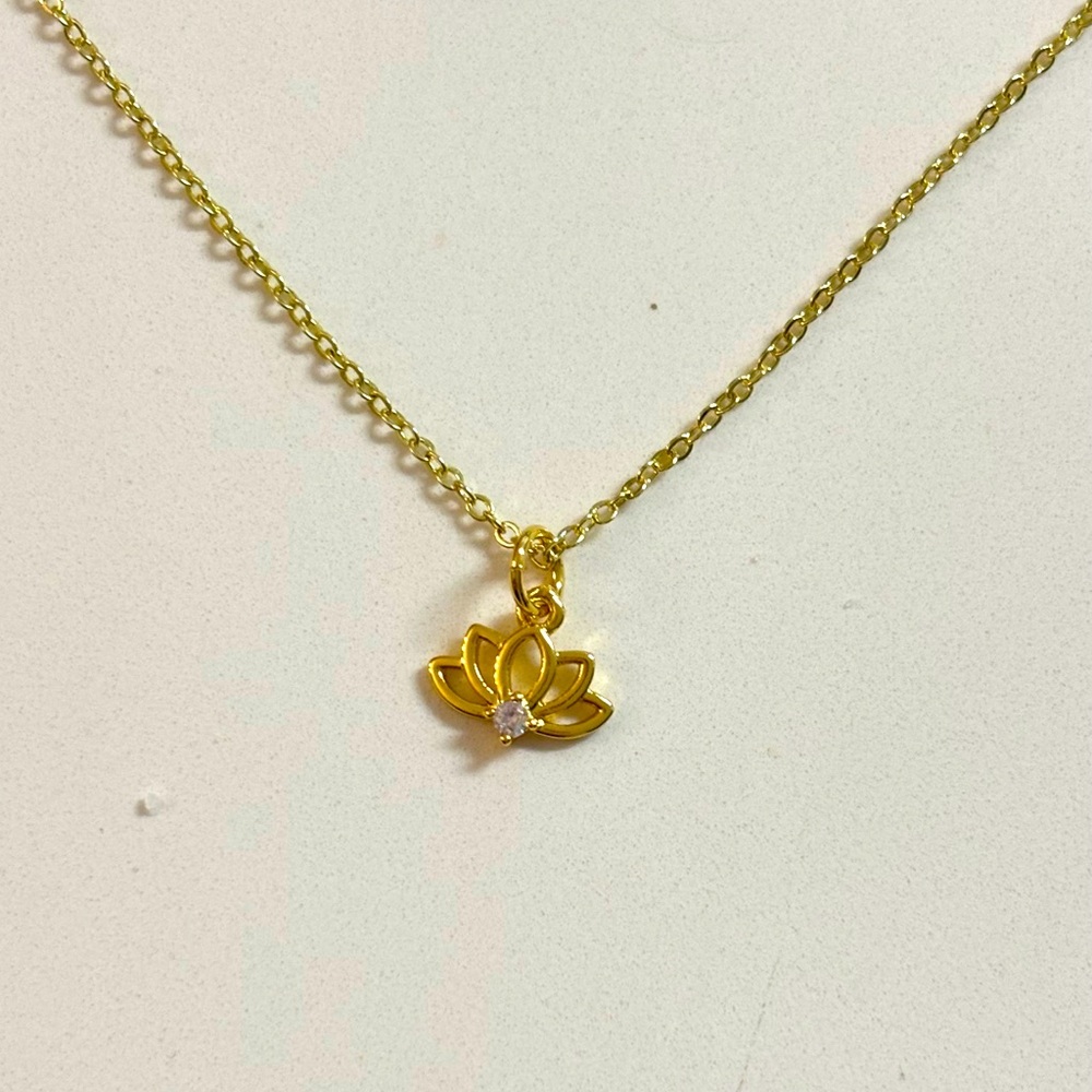 28” gold filled necklace with a lotus charm